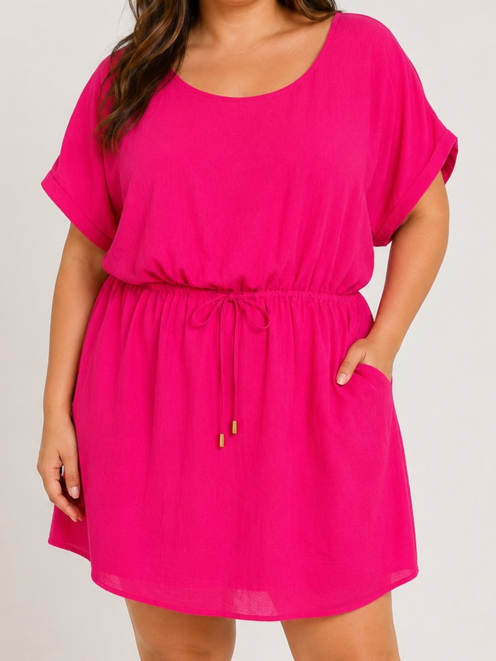 Tacera Hot Pink  Mini Dress Size 2X Dolman Sleeve Casual Pockets